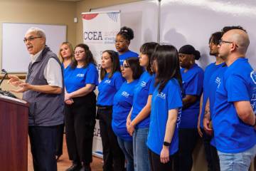 Clark County Education Association Executive Director John Vellardita speaks during a press con ...