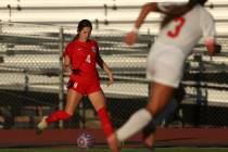 Coronado's Ella Schultz (4) kicks the ball during a high school soccer game at Coronado Hi ...