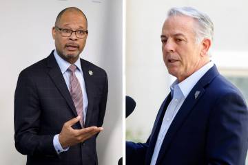 Attorney General Aaron Ford and Gov. Joe Lombardo. (Las Vegas Review-Journal)