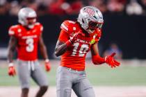 UNLV defensive back Tre Fulton (10) claps during an NCAA football game against the Memphis Tige ...
