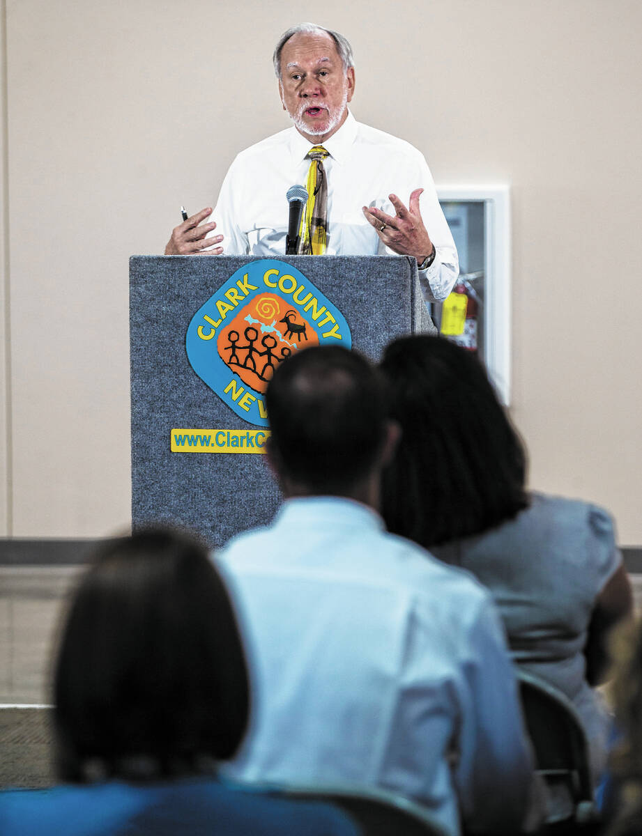Clark County Public Works Director Denis Cederburg speaking at a county grand opening event, from the Las Vegas Review-Journal
