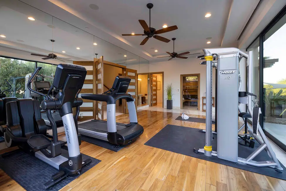 Home gym inside the Empire Estate mansion at 761 Dragon Ridge Drive in Henderson