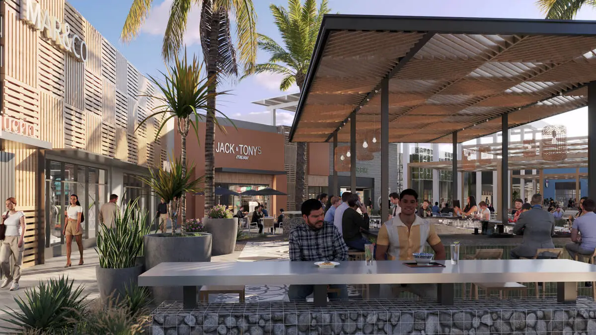 Architect's rendering of an outdoor bar area planned for The Cliff dining and retail complex in Henderson