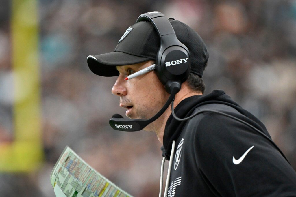Raiders coach Klint Kubiak speaks with media after win over Dolphins