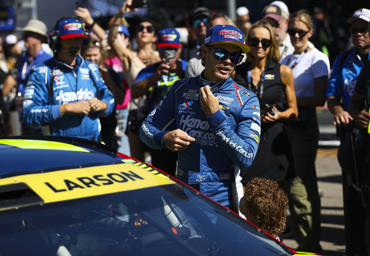 Driver Kyle Larson suits up for the South Point 400 NASCAR Cup Series auto race at Las Vegas Mo ...